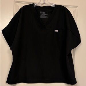 Figs Black V-Neck Scrub Top with Chest Pocket